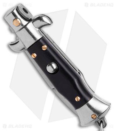 SKM 4" Keychain Stiletto Automatic Knife Black (1.6" Satin Bayo)