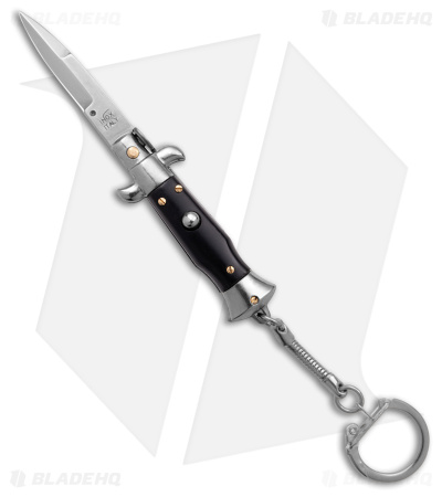 SKM 4" Keychain Stiletto Automatic Knife Black (1.6" Satin Bayo)
