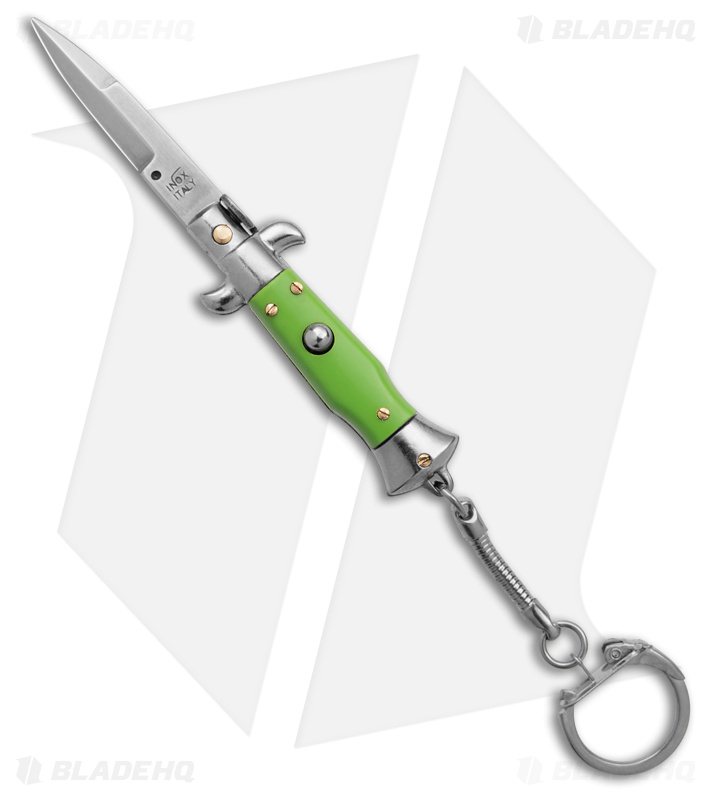 SKM 4" Keychain Stiletto Automatic Knife Green Acrylic (1.6" Satin Bayo)