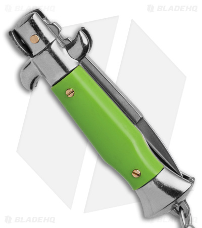 SKM 4" Keychain Stiletto Automatic Knife Green Acrylic (1.6" Satin Bayo)