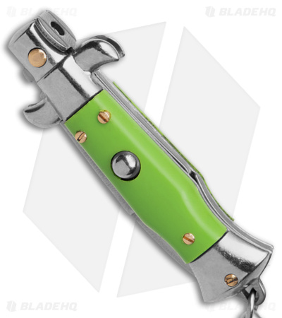 SKM 4" Keychain Stiletto Automatic Knife Green Acrylic (1.6" Satin Bayo)