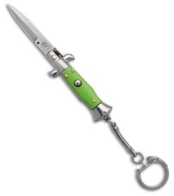 SKM 4" Keychain Stiletto Automatic Knife Green Acrylic (1.6" Satin Bayo)