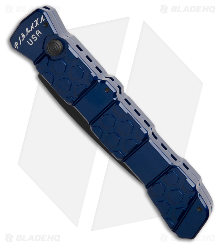 Piranha 21 Tactical Automatic Knife Blue Aluminum (3.4" Black Serr)