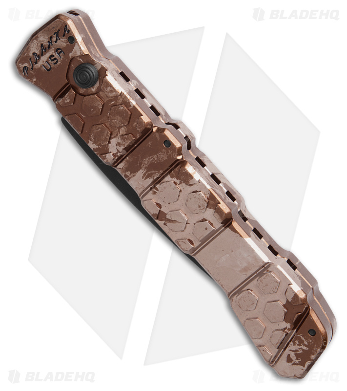 Piranha 21 Tactical Automatic Knife Tan Camo Aluminum (3.4" Black Serr)