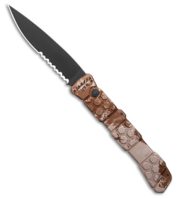 Piranha 21 Tactical Automatic Knife Tan Camo Aluminum (3.4" Black Serr)