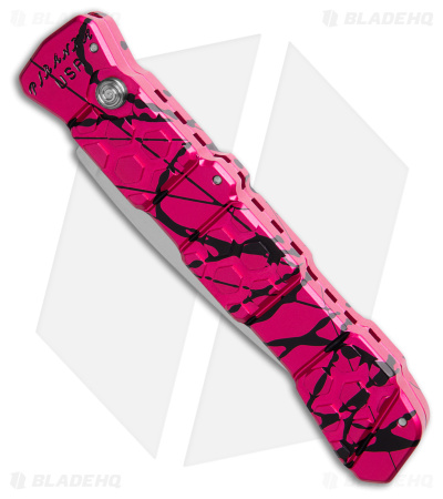 Piranha 21 Tactical Automatic Knife Pink/Black Aluminum (3.375" Polish Serr)