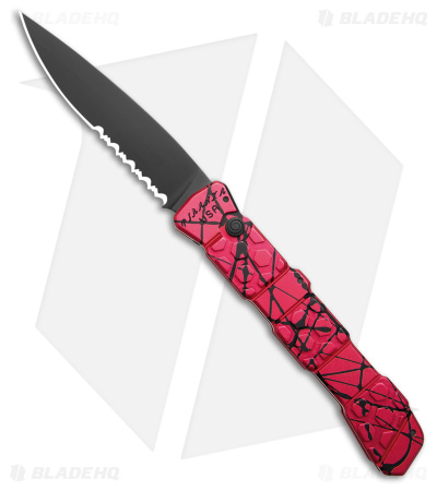 Piranha 21 Tactical Automatic Knife Pink/Black Aluminum (3.4" Black Serr)