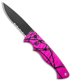 Piranha P1 Automatic Tactical Knife Pink (3.2" Black Serr 154CM)