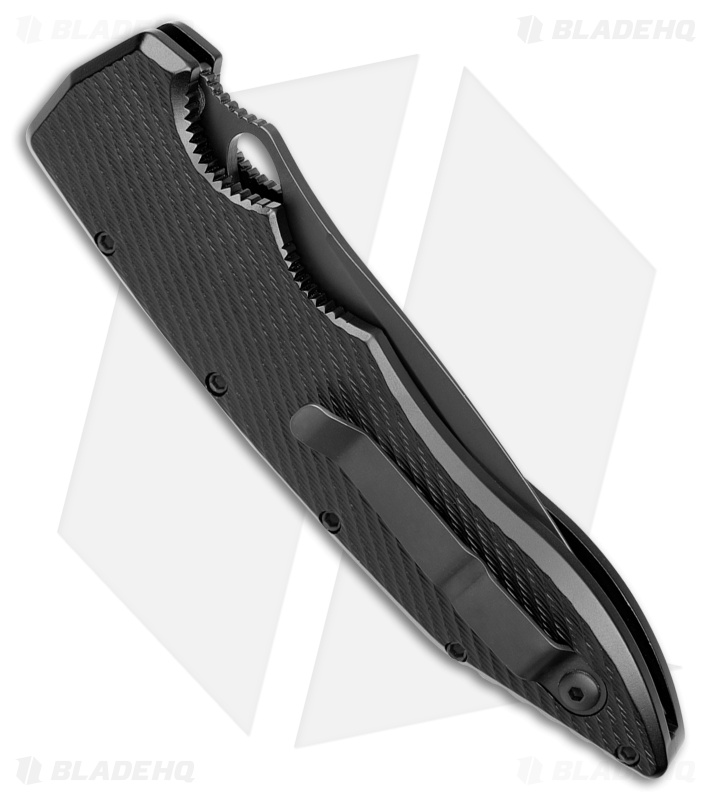Piranha Predator Automatic Knife Black Tactical (4.1" Black Serr)