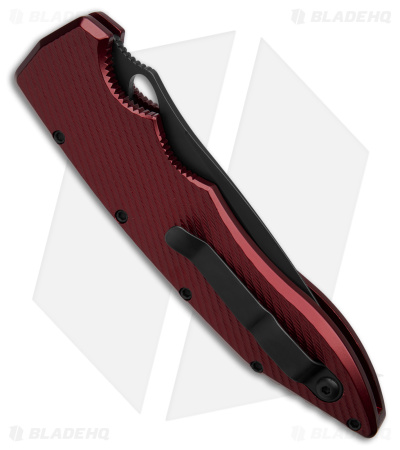Piranha Predator Red Tactical Automatic Knife (4.1" Black Serr)
