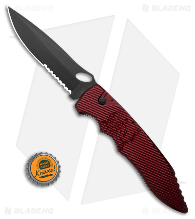 Piranha Predator Red Tactical Automatic Knife (4.1" Black Serr)