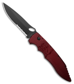 Piranha Predator Red Tactical Automatic Knife (4.1" Black Serr)