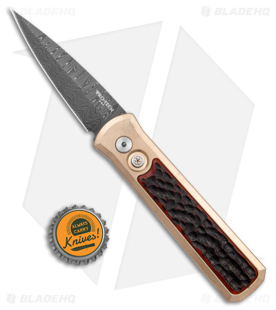 Pro-Tech Godson Custom Automatic Knife Bronze Jigged Bone (3.2" Damascus) GS004