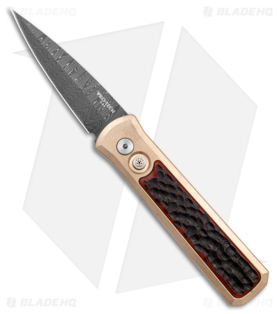 Pro-Tech Godson Custom Automatic Knife Bronze Jigged Bone (3.2" Damascus) GS004