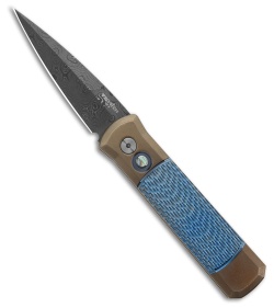 Pro-Tech Godson Custom Automatic Knife Blue Jigged Titanium (3.15" Damascus) | 208480