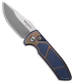 Pro-Tech SBR Custom Automatic Knife Knurled Titanium Blue/Brnz (2.6" SW S35VN)