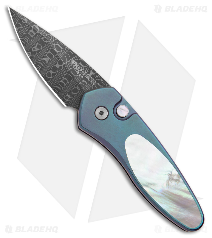 Pro-Tech Sprint Custom Automatic Knife Mother of Pearl/Titanium (1.95" Damascus)