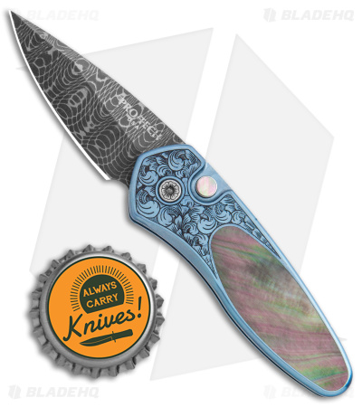 Pro-Tech Sprint  Ultimate Custom Automatic Knife Blue/Pearl (1.95" Damascus)