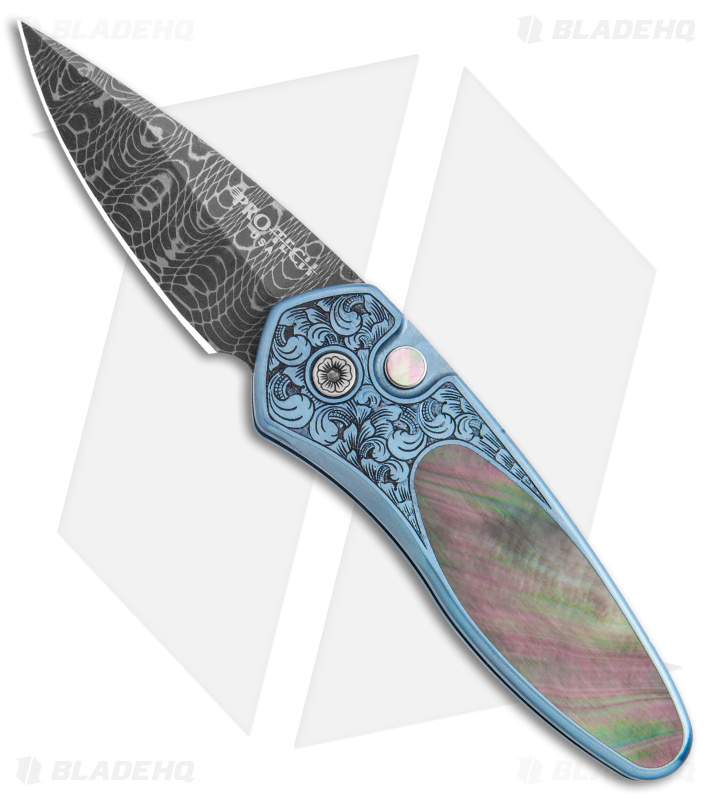 Pro-Tech Sprint Ultimate Custom Automatic Knife Blue/Pearl (1.95" Damascus)