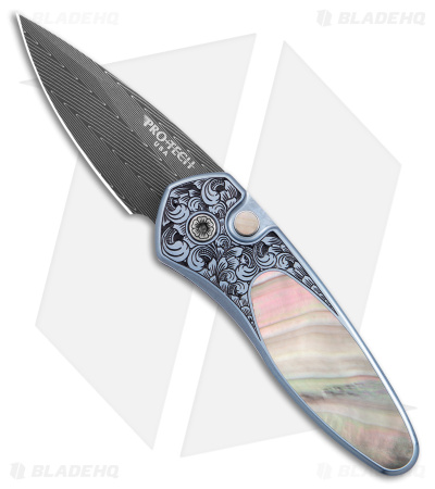 Pro-Tech Sprint Ultimate Custom Automatic Knife Blue Ti Pearl (1.95" Damascus)