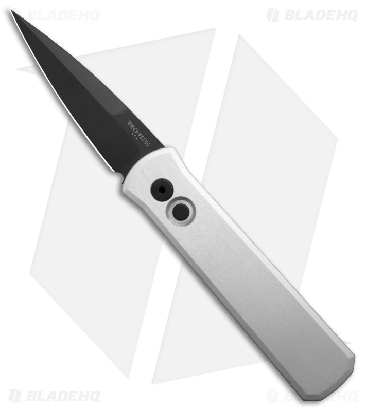 Pro-Tech Godson Automatic Knife Tactical Silver Raw Aluminum (3.15" Black)