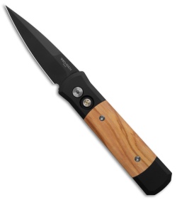 Pro-Tech Godson Knife Black Aluminum + Olive Wood (3.15" Black)