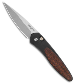 Pro-Tech Newport Automatic Knife Black Aluminum w/ Snake Wood Inlay (3" SW)