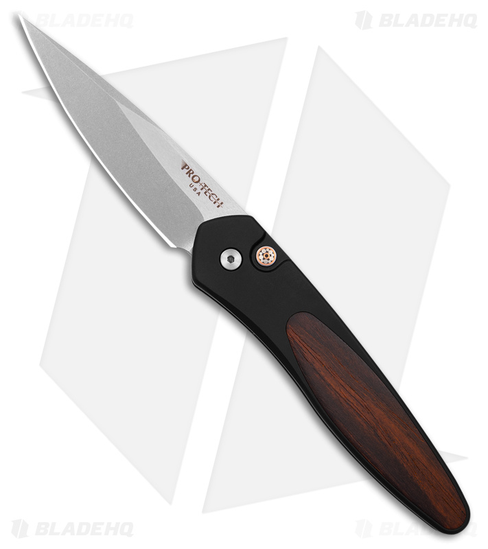 Pro-Tech Newport Tactical Automatic Knife Black Al Cocobolo Wood Inlay (3" SW)