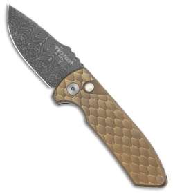 Pro-Tech Les George SBR Auto Knife Bronze/Blue Double Feather Ti (2.6" Damascus)