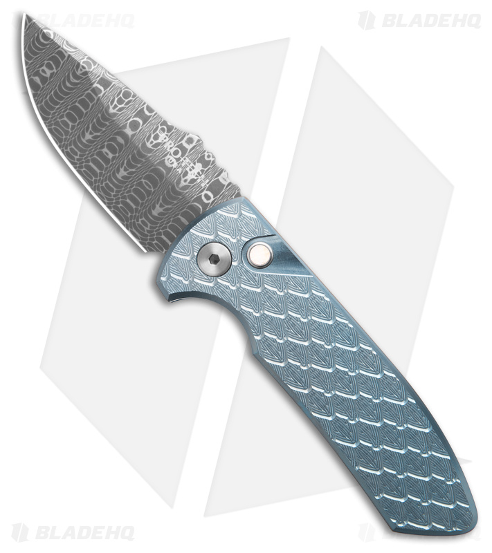 Pro-Tech Les George SBR Automatic Knife Bronze/Blue Feathered Ti (2.6" Damascus)