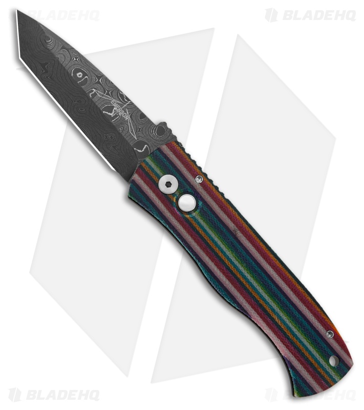 Pro-Tech Emerson CQC-7 Auto Knife Red/Blue Micarta (3.25" Damascus)