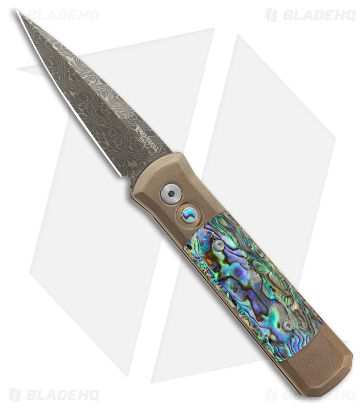 Pro-Tech Godson Custom Auto Knife Bronze Titanium/Abalone (3.2" Damascus)