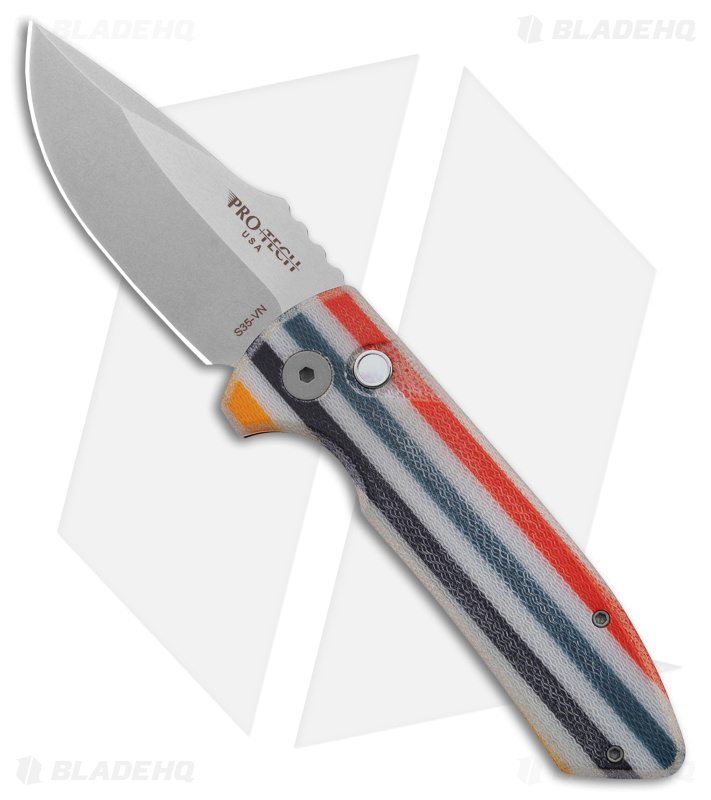 Pro-Tech Custom SBR Automatic Knife Unique Beach Day Micarta (2.6" Stonewash)