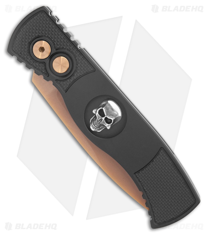 Pro-Tech Tactical Response 2 Auto Knife Black + Silver Skull (3.1" Rose Gold)