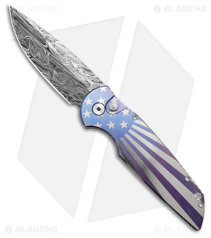 Pro-Tech Custom TR-3 Automatic Knife Patriotic Ti (3.4" Damascus)
