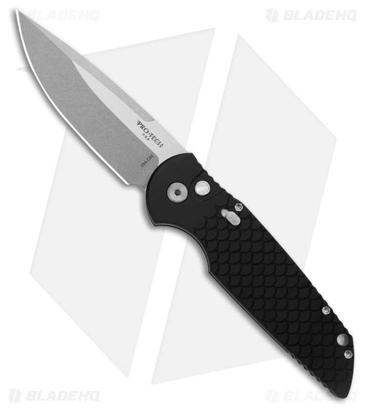 Pro-Tech TR-3 Automatic Knife Black Fish Scale Aluminum (3.5" Satin/SW)