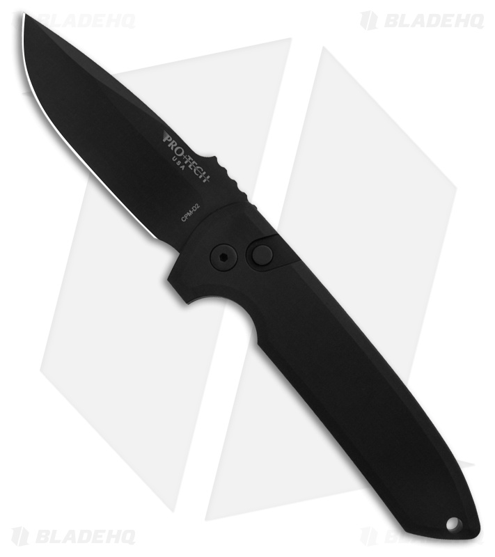 Pro-Tech Les George Rockeye Automatic Smooth Black Aluminum (3.4" Black CPM D2)