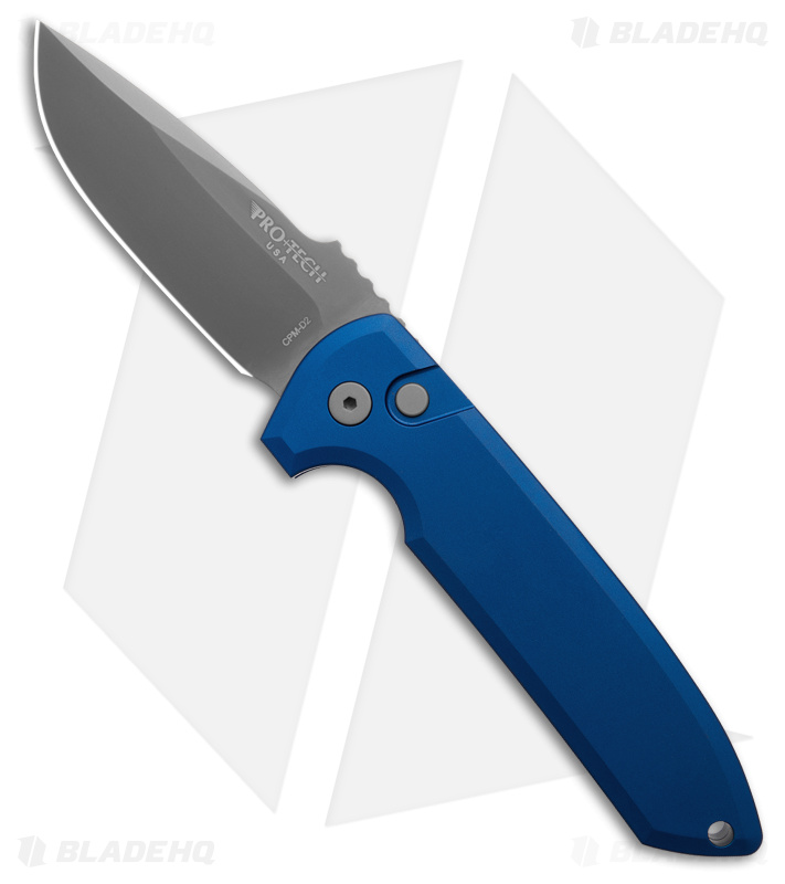 Pro-Tech Les George Rockeye Automatic Smooth Blue Aluminum (3.4" Smoky Gray)