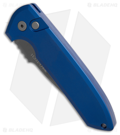 Pro-Tech Les George Rockeye Automatic Smooth Blue Aluminum (3.4" Smoky Gray)