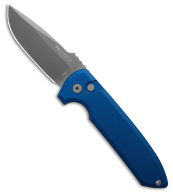 Pro-Tech Les George Rockeye Automatic Smooth Blue Aluminum (3.4" Smoky Gray)
