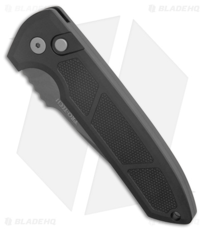 Pro-Tech Les George Rockeye Automatic Textured Black (3.4" Smoky Gray D2)