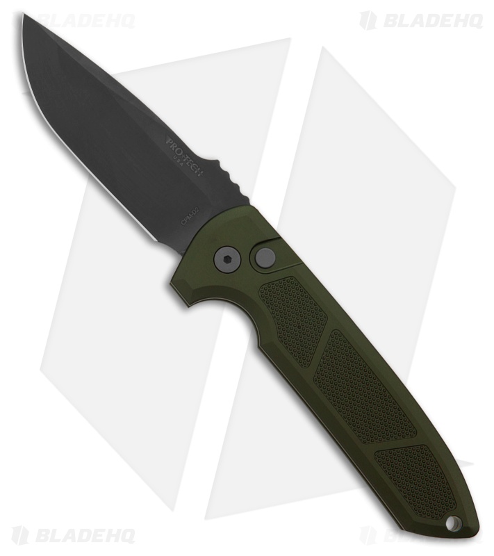 Pro-Tech Les George Rockeye Automatic Textured Green Alum (3.4" Smoky Gray D2)