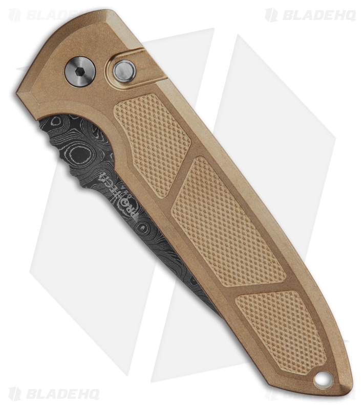 Pro-Tech Rockeye Drop Point Automatic Knife Textured Bronze (3.4" Damascus)