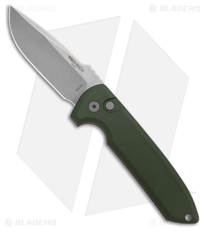 ProTech Les George Rockeye Automatic Knife Green Aluminum (3.4" Stonewash)