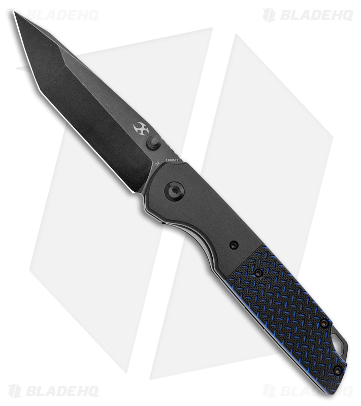 Kansept Knives Warrior Tanto Liner Lock Knife Blue/Black G-10/Al (3.5" Black SW)