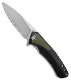 Petrified Fish Pub Liner Lock Knife Black/Green G-10 (3.7" Stonewash D2) PF838 