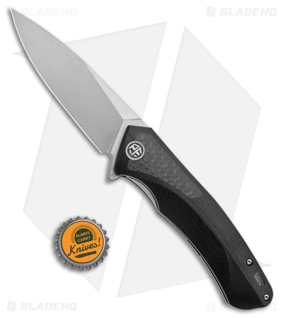 Petrified Fish Pub Liner Lock Knife Black G-10 (3.7" Stonewash D2) PF838C