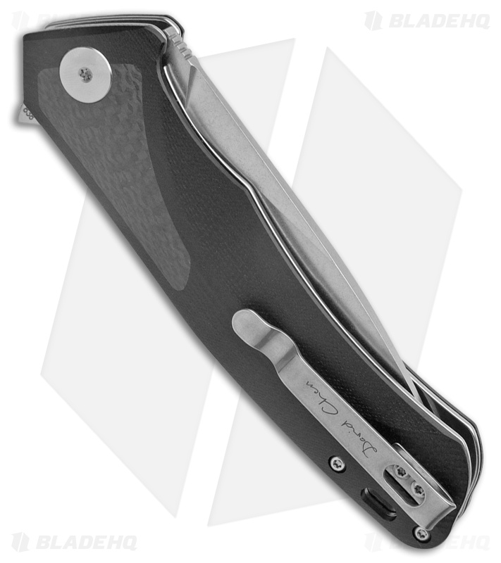 Petrified Fish Pub Liner Lock Knife Black G-10 (3.7" Stonewash D2) PF838C