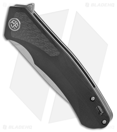 Petrified Fish Pub Liner Lock Knife Black G-10 (3.7" Stonewash D2) PF838C