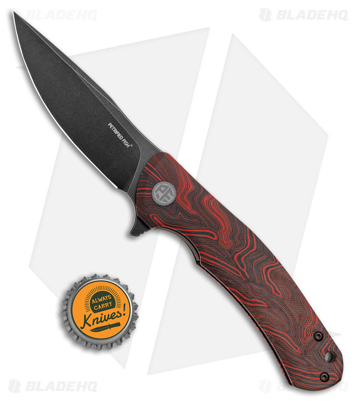 Petrified Fish Warrior Liner Lock Knife Black/Red G-Mascus (3.5" BW K110) PF949 